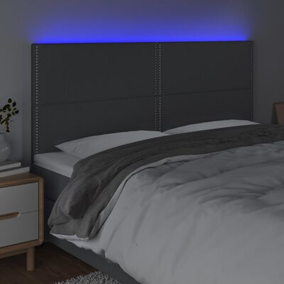 vidaXL LED höfuðgafl Dökkgrátt 160x5x118/128 cm Efni