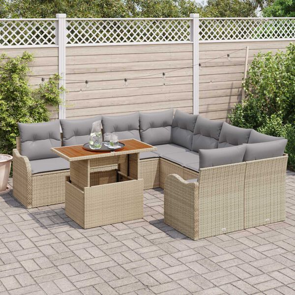 vidaXL Gar&eth;s&oacute;fa sett me&eth; geymslu 9 pcs Drapplita&eth;ur Poly rattan