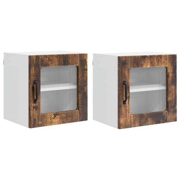 vidaXL Eldh&uacute;s sk&aacute;pur 2 pcs Rau&eth;-eik 40 x 31 x 40 cm Samsettur vi&eth;ur