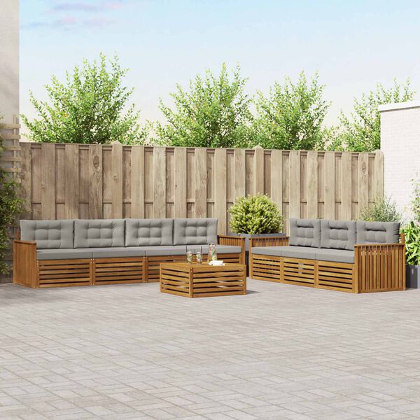 vidaXL &Uacute;ti s&oacute;fasett me&eth; p&uacute;&eth;i 8 pcs N&aacute;tt&uacute;rulegt og Lj&oacute;st Gr&aacute;tt