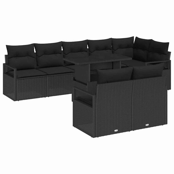 vidaXL Gar&eth;s&oacute;fa sett me&eth; p&uacute;&eth;i 9 pcs Svartur p&oacute;l&yacute;rattan