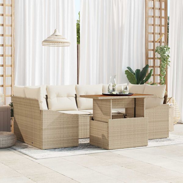 vidaXL Gar&eth;s&oacute;fa sett me&eth; geymslu 7 pcs Drapplita&eth;ur Poly rattan