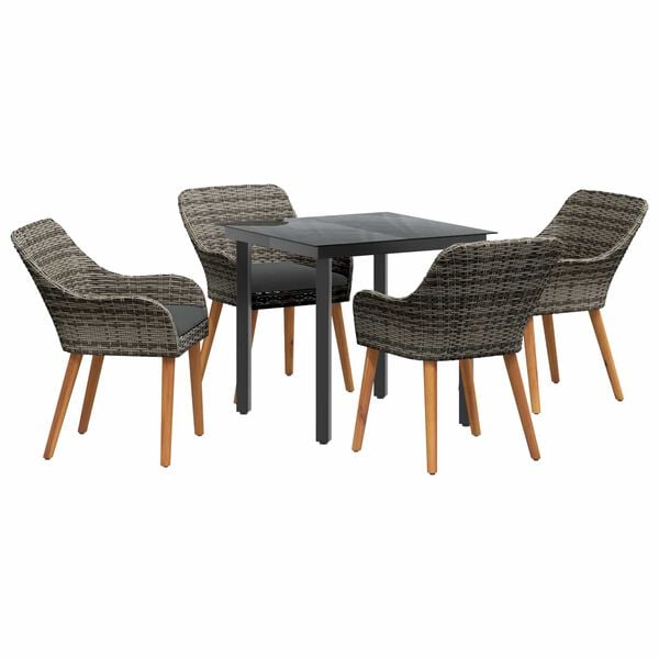 vidaXL Gar&eth;ur bor&eth;sett me&eth; p&uacute;&eth;i 5 pcs Gr&aacute;r p&oacute;l&yacute;rattan