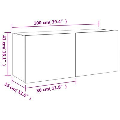 vidaXL Veggfestur Sjónvarpsskápur með LED ljósum Svartur 100x35x41 cm