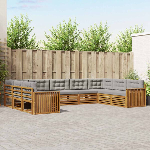 vidaXL &Uacute;ti s&oacute;fasett 9 pcs N&aacute;tt&uacute;rulegt og Lj&oacute;st Gr&aacute;tt Hrein akas&iacute;utr&eacute;