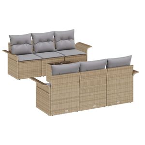 vidaXL Gar&eth;s&oacute;fa sett me&eth; p&uacute;&eth;i 7 pcs Drapplita&eth;ur p&oacute;l&yacute;rattan