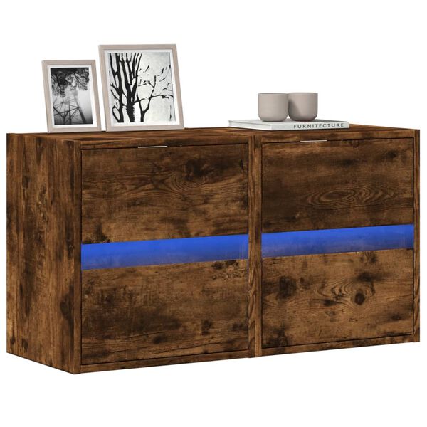 vidaXL Sj&oacute;nvarpssk&aacute;par m/LED Lj&oacute;sum 2 stk. Reyklitu&eth; Eik 41x31x45 cm