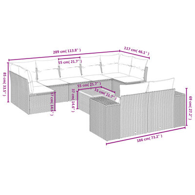 vidaXL 10 Hluta Garðsófasett með Sessum Drappað Pólýrattan