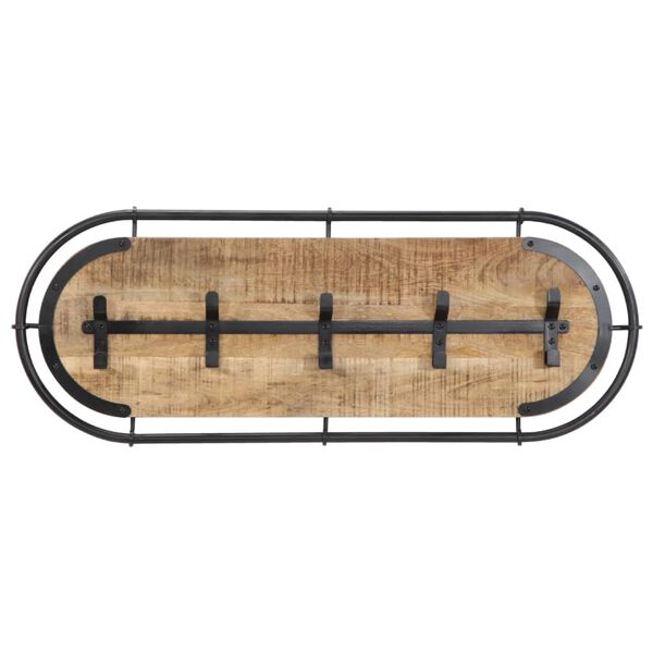 vidaXL Vegghengdur Fatarekki með 5 Krókum Gegnheill Grófur Mangóviður