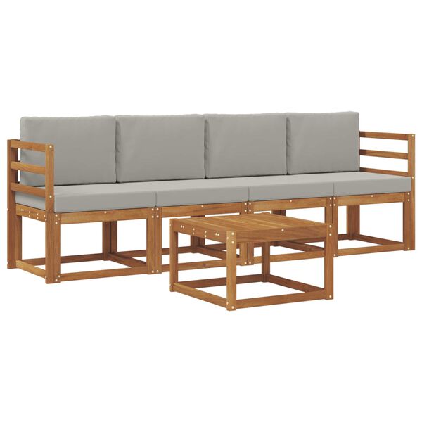 vidaXL &Uacute;ti s&oacute;fasett 5 pcs N&aacute;tt&uacute;rulegt og Lj&oacute;st Gr&aacute;tt Hrein akas&iacute;utr&eacute;