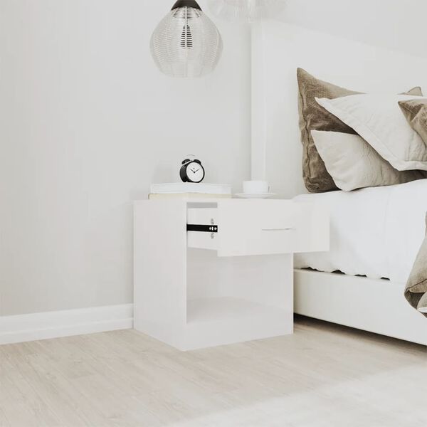 vidaXL Náttborð 2 stk. með Skúffu Háglans Hvít