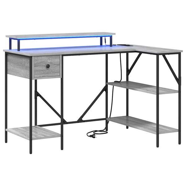 vidaXL Skrifbor&eth; Gr&aacute;r Sonoma 120 x 79 x 86,5 cm Samsettur vi&eth;ur