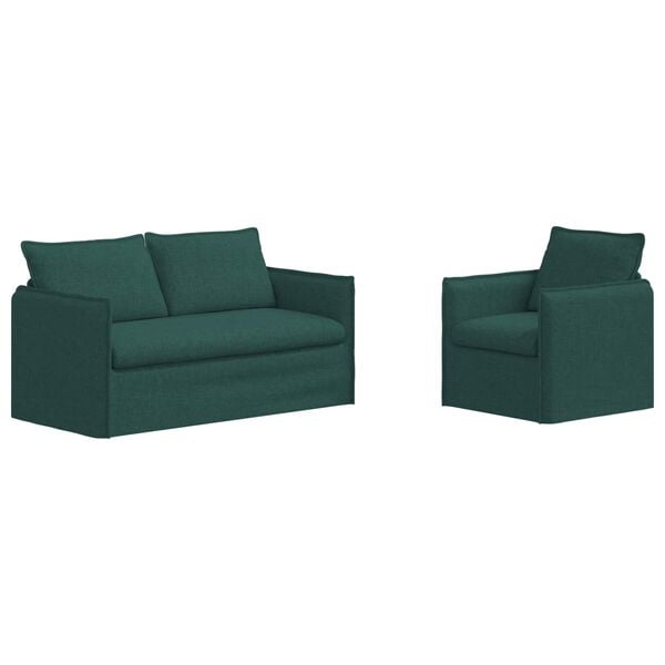 vidaXL S&oacute;fasett 2 pcs D&ouml;kkgr&aelig;n 196 x 82 x 85 cm d&uacute;kur