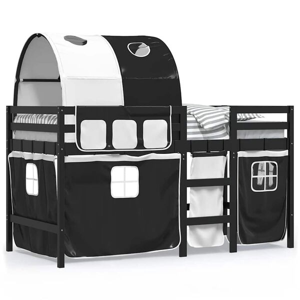 vidaXL Krakkakoja me&eth; G&ouml;ngum Hv&iacute;tur og Svartur 80x200 cm Gegnheil Fura