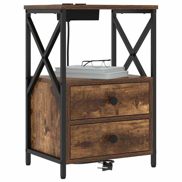 vidaXL Noat&ouml;flu sk&aacute;pur Rau&eth;-eik 40 x 31 x 60 cm Samsettur vi&eth;ur