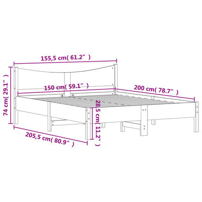 vidaXL Rúmgrind án Dýnu Hvítur 150x200 cm Gegnheil Fura