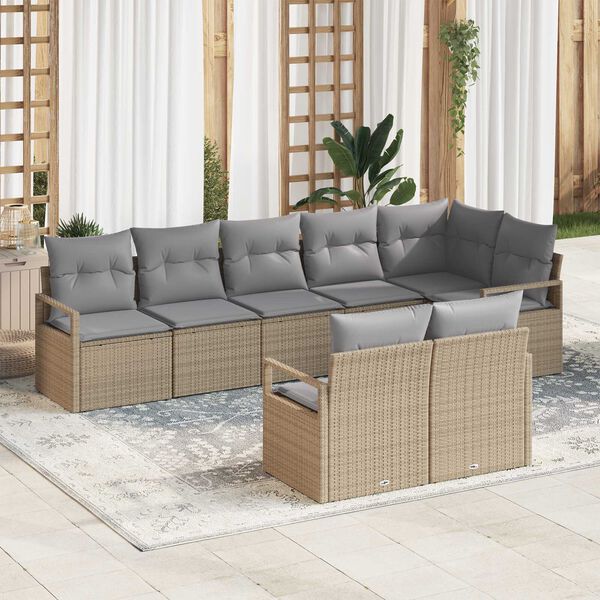 vidaXL S&oacute;fasett 8 pcs Drapplita&eth;ur p&oacute;l&yacute;rattan