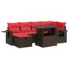 vidaXL 7 stykki Gar&eth;s&oacute;fasett me&eth; p&uacute;&eth;um Br&uacute;nt p&oacute;l&yacute;-rattan akas&iacute;a