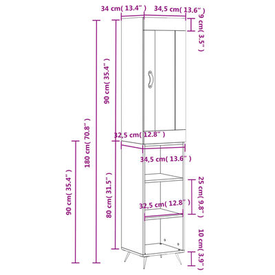 vidaXL Hár Skápur Svartur 34,5x34x180 cm Samsettur Viður