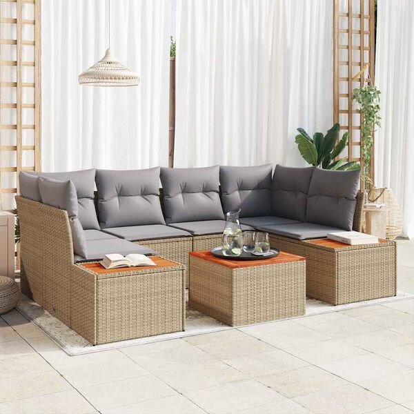 vidaXL Gar&eth;s&oacute;fa sett me&eth; p&uacute;&eth;i 6 pcs Drapplita&eth;ur Poly rattan