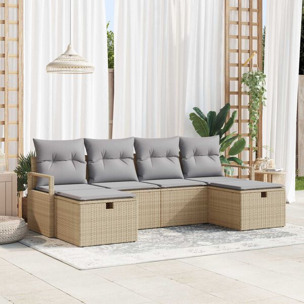 vidaXL Garðsófa sett með púði 6 pcs Drapplitaður Poly rattan