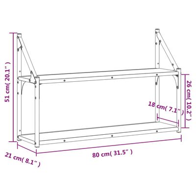 vidaXL 2-hæða Vegghilla Sonoma Eik 80x21x51 cm Samsettur Viður