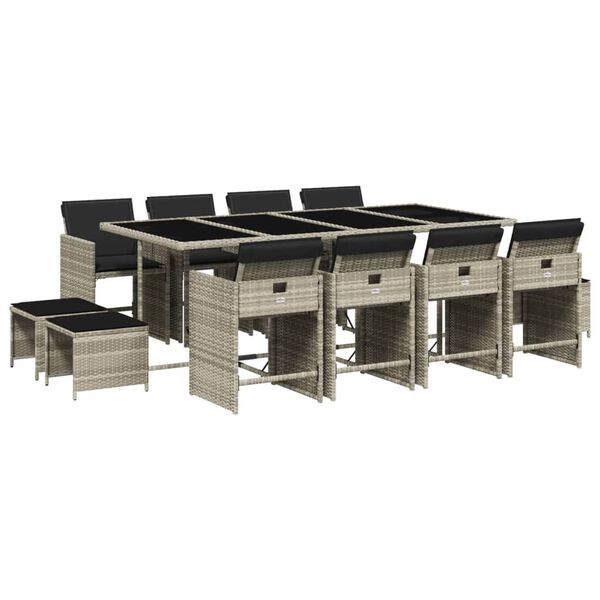 vidaXL 13 Stk. Gar&eth;bor&eth;stofusett me&eth; P&uacute;&eth;um Lj&oacute;sgr&aacute;r P&oacute;l&yacute;rattan