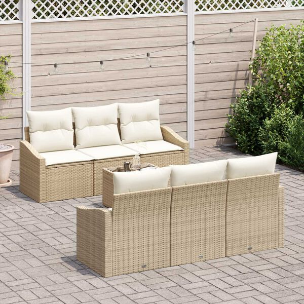 vidaXL S&oacute;fasett me&eth; p&uacute;&eth;i me&eth; geymslu 7 pcs Beige og krem p&oacute;l&yacute;rattan