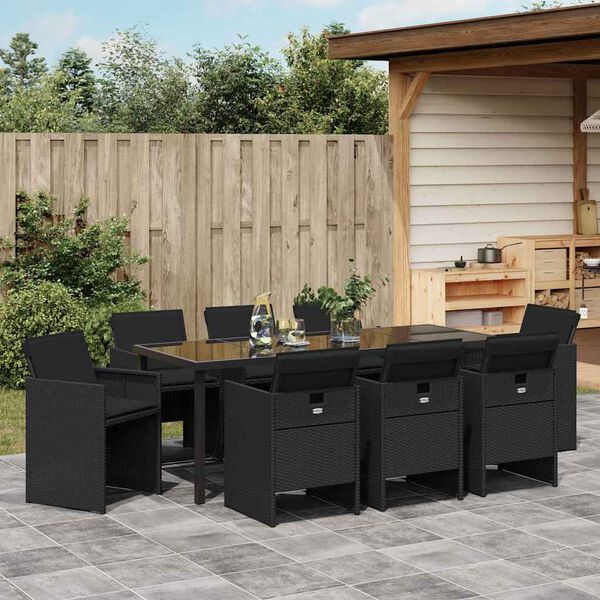 vidaXL Gar&eth;ur bor&eth;sett 9 pcs Svartur p&oacute;l&yacute;rattan