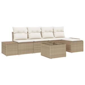 vidaXL Gar&eth;s&oacute;fa sett me&eth; p&uacute;&eth;i 5 pcs Beige og krem p&oacute;l&yacute;rattan