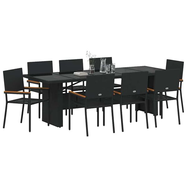 vidaXL Gar&eth;ur bor&eth;sett 9 pcs Svartur p&oacute;l&yacute;rattan