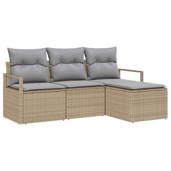 vidaXL S&oacute;fasett 4 pcs Drapplita&eth;ur p&oacute;l&yacute;rattan