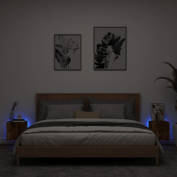 vidaXL Sj&oacute;nvarpssk&aacute;par m/LED Lj&oacute;sum 2 stk. Reyklitu&eth; Eik 30,5x35x30 cm