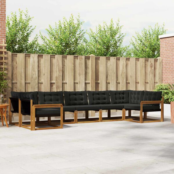 vidaXL &Uacute;ti s&oacute;fasett me&eth; p&uacute;&eth;i 7 pcs N&aacute;tt&uacute;rulegur og svartur