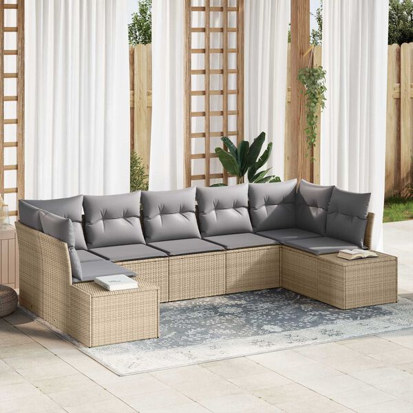 vidaXL Gar&eth;s&oacute;fa sett me&eth; p&uacute;&eth;i 7 pcs Drapplita&eth;ur p&oacute;l&yacute;rattan