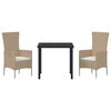 vidaXL Gar&eth;ur bor&eth;sett me&eth; p&uacute;&eth;i 3 pcs Drapplita&eth;ur p&oacute;l&yacute;rattan