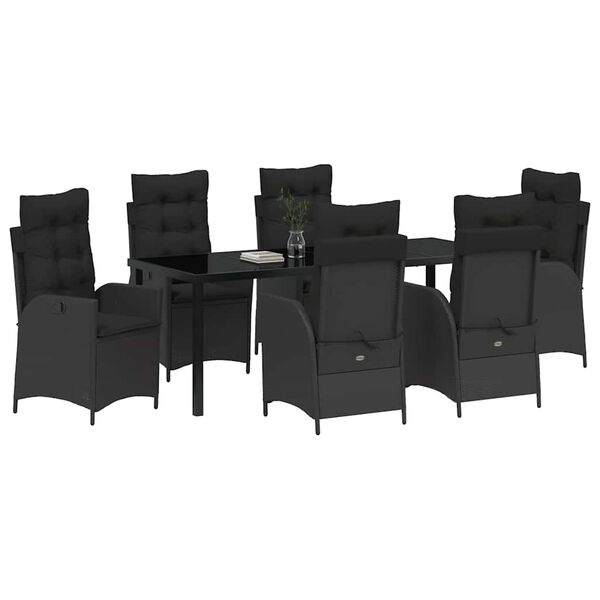 vidaXL Gar&eth;ur bor&eth;sett me&eth; p&uacute;&eth;i 7 pcs Svartur p&oacute;l&yacute;rattan