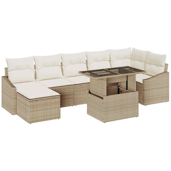 vidaXL Gar&eth;s&oacute;fa sett me&eth; p&uacute;&eth;i me&eth; geymslu 8 pcs Beige og krem