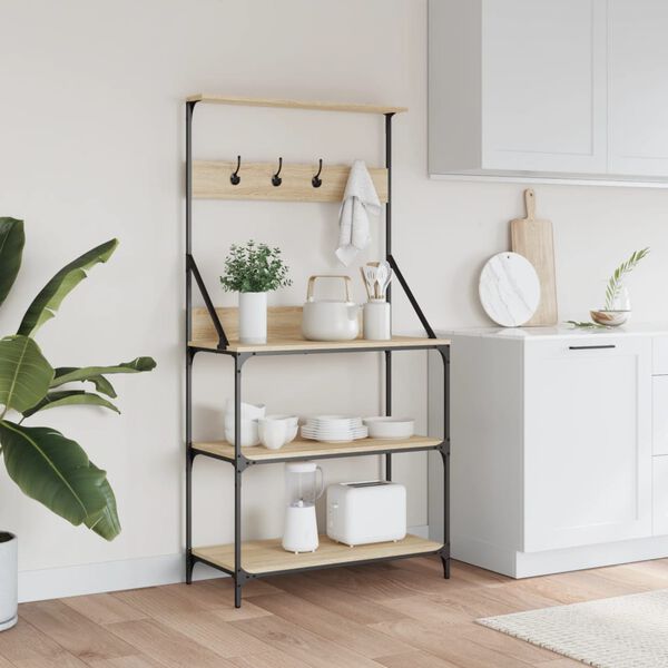 vidaXL Bakarahilla með Krókum 4 Hillum Sonoma Eik Samsettur Viður