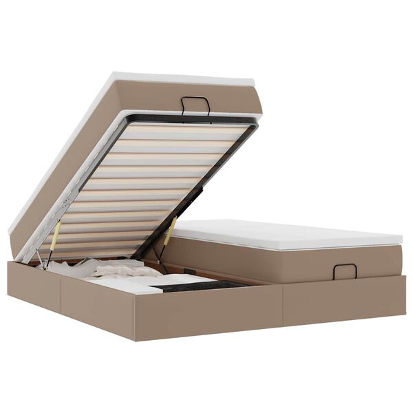 vidaXL Ottoman rúmgrind með dýnum Cappucino 200x200cm gervi leður