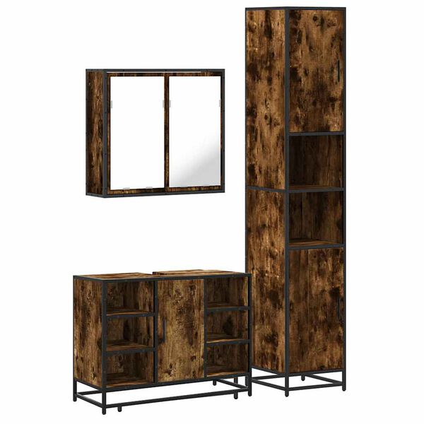 vidaXL Ba&eth;herbergissett 3 Hlutir Reyktur Eikarlitur Samsettur Vi&eth;ur