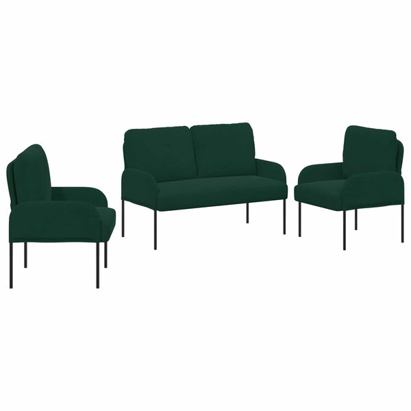 vidaXL S&oacute;fasett me&eth; p&uacute;&eth;i 3 pcs D&ouml;kkgr&aelig;n 115 x 56 x 80 cm Krossvi&eth;ur
