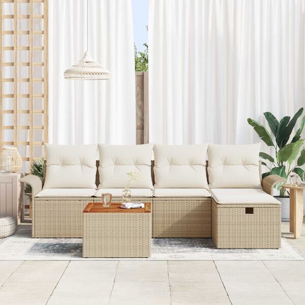 vidaXL Gar&eth;s&oacute;fa sett me&eth; geymslu 6 pcs Drapplita&eth;ur Poly rattan