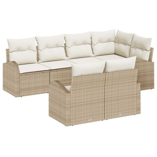 vidaXL Gar&eth;s&oacute;fa sett me&eth; p&uacute;&eth;i 7 pcs Beige og Hv&iacute;tt p&oacute;l&yacute;rattan