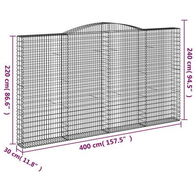 vidaXL Bogadreginn Grjótkassi 25 stk. 400x30x220/240 cm Sinkhúðað Járn