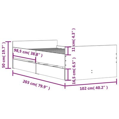 vidaXL Rúmgrind með Skúffum án Dýnu Sonoma Eikarlitur 100x200 cm