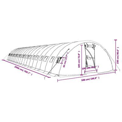 vidaXL Gróðurhús með Stálgrind Hvítt 100 m² 20x5x2,3 m