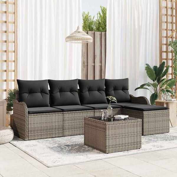 vidaXL Gar&eth;s&oacute;fa sett me&eth; p&uacute;&eth;i me&eth; geymslu 6 pcs Svartur Poly rattan