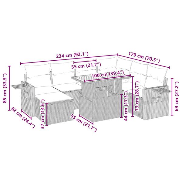 vidaXL 8 Hluta Gar&eth;s&oacute;fasett me&eth; Sessum Drappa&eth; P&oacute;l&yacute;rattan