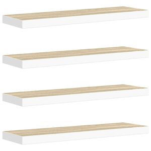 vidaXL Vegghengdar Hillur 4 stk. Eik og Hv&iacute;tur 90x23,5x3,8 cm MDF